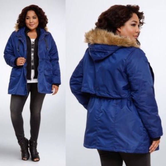 torrid Jackets & Blazers - Torrid Anorak Blue Coat 2 XL Jacket Faux Fur Trim